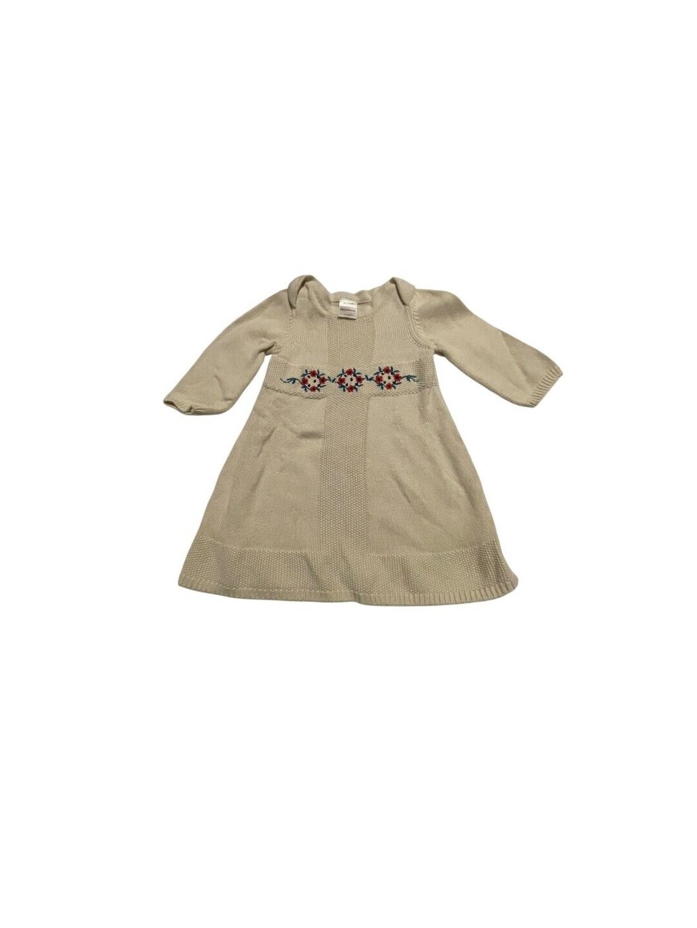 Hanna Andersson Dress Girls 2T Cream Knit Floral Embroidered Cotton Long Sleeve